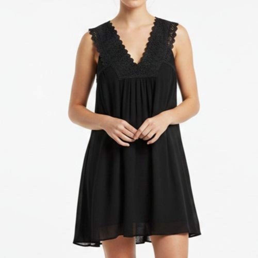 NEW Francescas Blue Rain Lace Knit V-Neck Dress Women Medium Black Bohemian